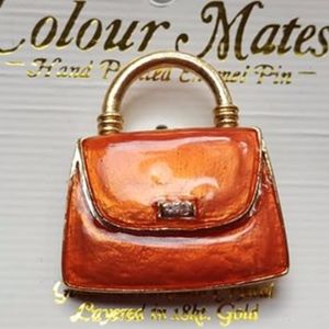 Purse Pin Orange Gold Toned Enamel